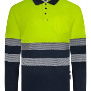 Polo poliéster reciclado bicolor manga larga cinta segmentada